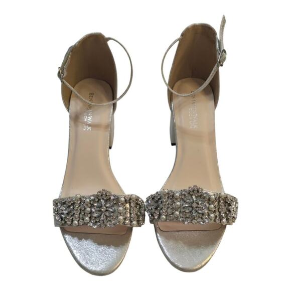 Benjamin Walk Touch Ups Devon Champagne Rhinestone‎ Sliver Heels Size 7.5 - Picture 1 of 16